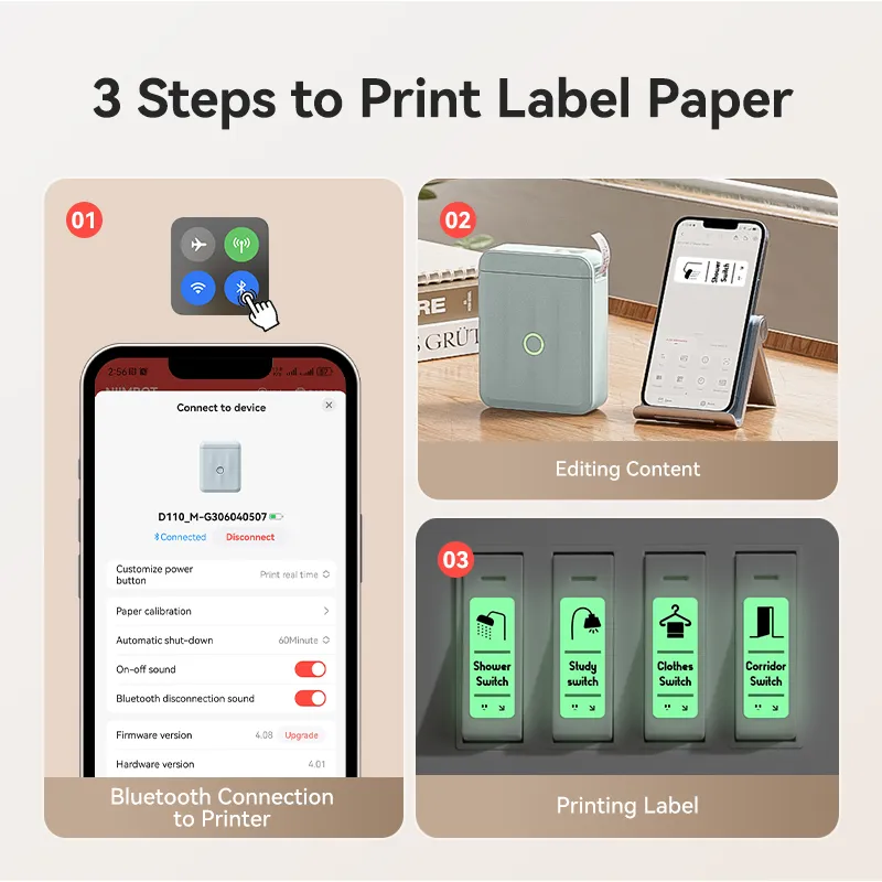 NIIMBOT D110 Upgraded Thermal Switch Mini Label Maker Bluetooth for Office Home School - Image 5